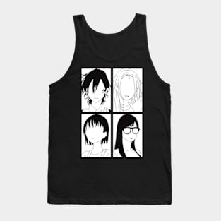 Summertime Render or Summer Time Rendering All Anime Characters in Black and White Minimalist 4 Panels Pop Art Design Tank Top